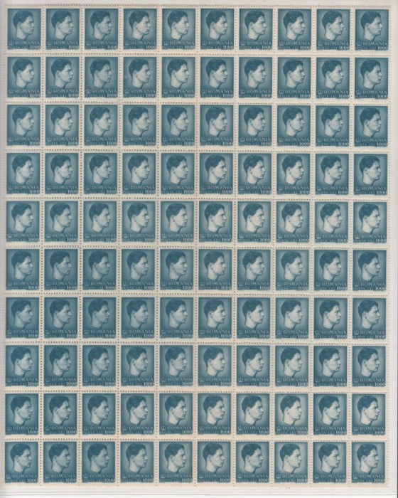ROMANIA 1947 LP 212 REGELE MIHAI I FORMAT MIC VALOAREA 1000 LEI ALBASTRU DESCHIS COALA 100 TIMBRE STARE MNH