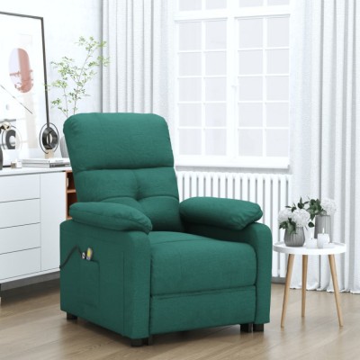 vidaXL Fotoliu de masaj electric, verde &amp;icirc;nchis, material textil foto