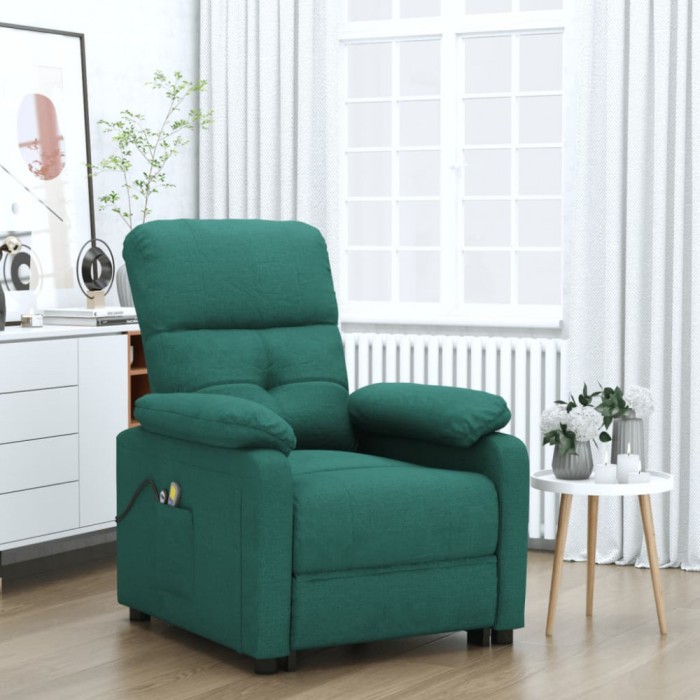 vidaXL Fotoliu de masaj electric, verde &icirc;nchis, material textil