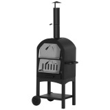 Outsunny Cuptor Portabil cu Cărbune pentru Pizza și Barbecue, Cuptor cu Lemne, Coș de Fum și Raft Inferior, 63x54x161 cm, Negru | Aosom Romania