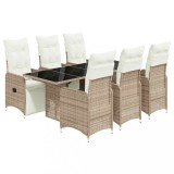 Cumpara ieftin Set bistro de gradina cu perne, 7 piese, maro, poliratan