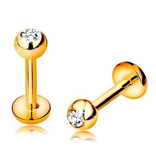 Piercing buză sau bărbie din aur 14K - bilă cu diamant, 6 mm | Okazii.ro