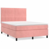 Cumpara ieftin Pat box spring cu saltea, roz, 140x200 cm, catifea