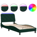 Cumpara ieftin Cadru de pat cu LED fara saltea, verde inchis, 90x200 cm, catifea