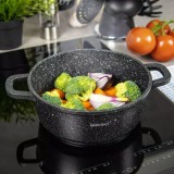 Cratita din aluminiu turnat, cu strat marmorat, cu capac sticla,16 cm, 1.3 litri, negru, Kinghoff