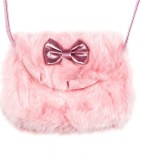 Mini gentuta plusata pentru fetite,roz cu fundita,17x13 cm