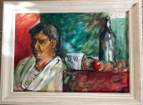 Tablou / lucrare GARABETANU Cristina Elena, 70 x 50, acrilic pe carton subtire, stampila Universitatea de Arta Bucuresti pictor roman arta romaneasca, Portrete, Impresionism