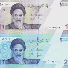 Bancnota Iran 10.000 si 20.000 Riali ( 1 si 2 Riali noi ) (2022) - UNC (set x2)
