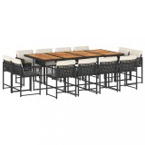 Cumpara ieftin Set mobilier de gradina cu perne, 13 piese, negru, poliratan