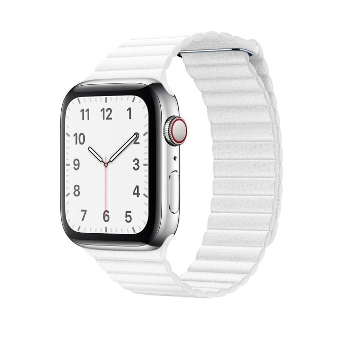 Curea leather loop piele alba pentru Apple Watch 42/44/45 mm, marime universala, seriile 1,2,3,4,5,6,7,8