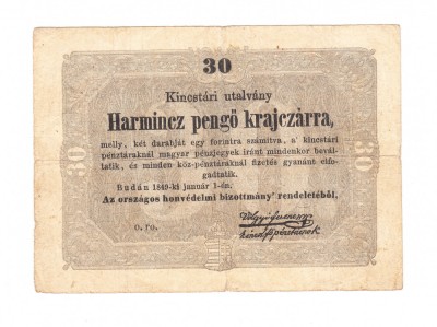 Bancnota Ungaria 30 pengo krajczar 1 ianuarie 1849, stare relativ buna foto