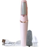 Pila pentru talpi si calcaie, electrica, incarcare USB, cu periuta de curatare, 2 viteze de functionare, lumina LED, alb/roz