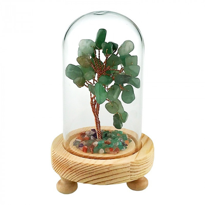 Pomisor cu pietre aventurin, Copac Feng-Shui, Verde, 14 cm, 1816H-2