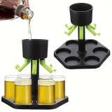 Dozator hexagonal cu suport pentru shoturi, flippy, 6 pahare, set complet cu ambalaj si cutie, dispenser, divizor, joc de baut, negru