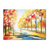 Tablou peisaj pictat manual, Armonie pastelata, stilizat, 70x50cm ulei pe panza, Superb