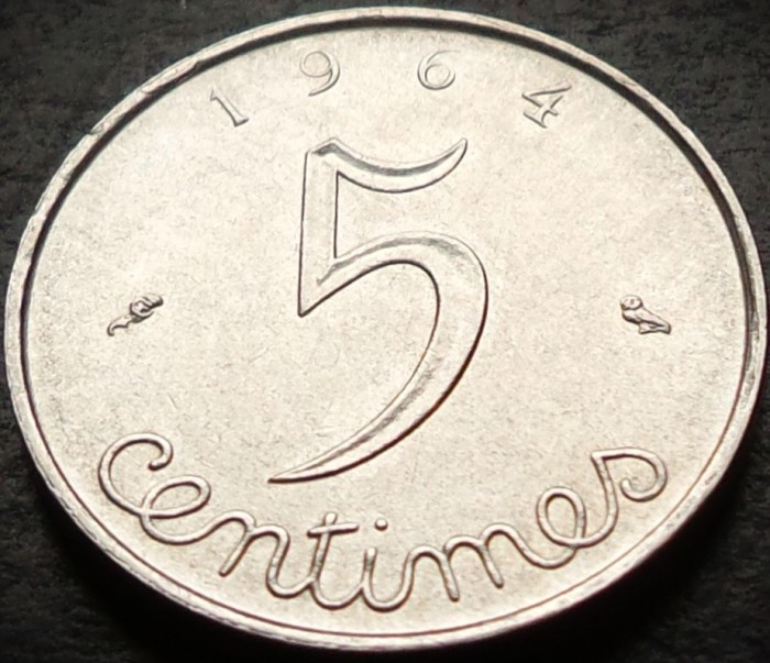 Moneda 5 CENTIMES - FRANTA, anul 1964 * cod 2998 = A.UNC