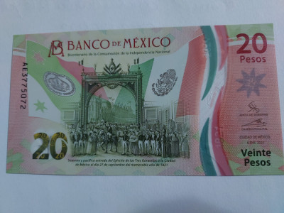 Mexic 20 Pesos Comemorativa 2021 Polimer Seria AE Semnatura 5 UNC foto