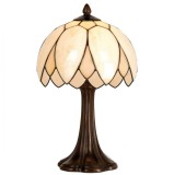 Veioza cu baza din polirasina maro si abajur din sticla crem Tiffany &Oslash; 25 cm x 42 h