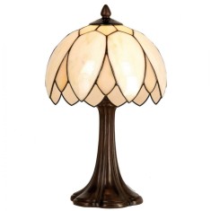 Veioza cu baza din polirasina maro si abajur din sticla crem Tiffany &Oslash; 25 cm x 42 h