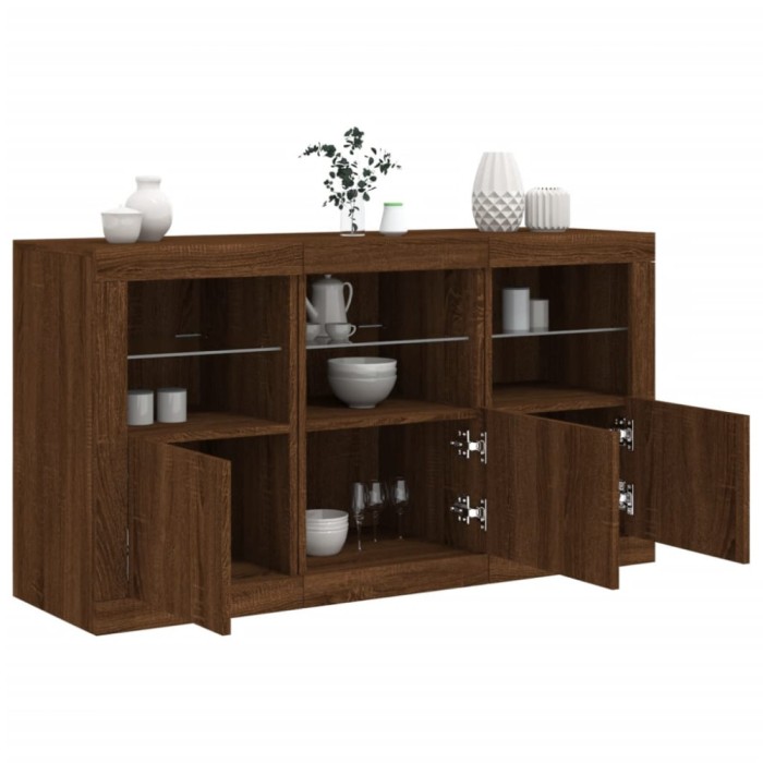 Servantă cu lumini LED, stejar maro, 123x37x67 cm