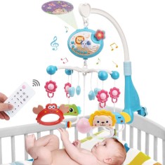 Carusel Muzical Patut Bebelusi, Telecomanda, Proiector Lumini, 4 Jucarii, Rotire 360&deg;, 40 Melodii, Timer, Volum Reglabil, Fixare, Multicolor
