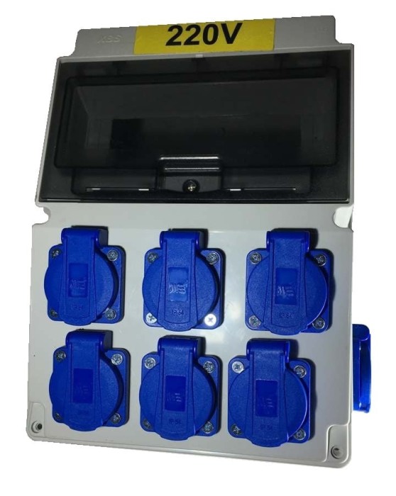 Tablou electric echipat cu 8 prize monofazice schuko 16A panou organizare de santier cu sigurante IP44