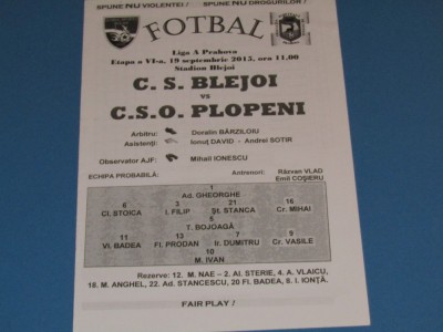 Program meci fotbal CS BLEJOI - CSO PLOPENI (19.09.2015) foto