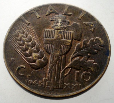 1.931 ITALIA WWII VITTORIO EMANUELE III 10 CENTESIMI 1943 R XF foto