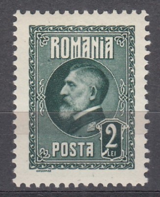 ROMANIA 1926 LP 74 A 60 a ANIVERSARE A REGELUI FERDINAND 2 LEI VERDE DANTELAT EROARE LINIE ALBA IN CADRU CIFREI 2 STARE MNH foto