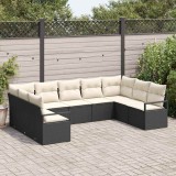 Cumpara ieftin Set de canapea de grădină, 9 piese, cu perne, rattan poly negru