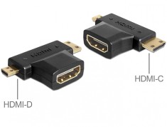 Adaptor HDMI la mini-C HDMI + micro-D HDMI, Delock 65446