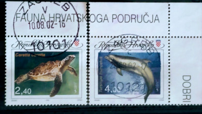 Croația 1995 fauna marina Delfini, broaște testoase serie ștampilată foto