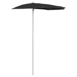 Umbrela de gradina cu stalp, negru, 180x90 cm, semirotunda