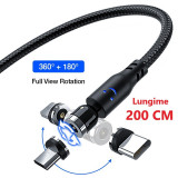 Cumpara ieftin Cablu de incarcare Premium 3in1 Magnetic cu LED si rotatie la 540&deg; USB-C, MicroUSB si Lightning iPhone, 3 Conectori 360 Hotriple