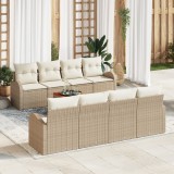 vidaXL Set Canapea Grădină 9 pcs Bej, alb mare Ratan, Poliester