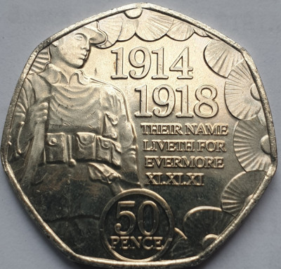 50 pence 2018 Isle of Man, WW1 Armistice Centenary foto