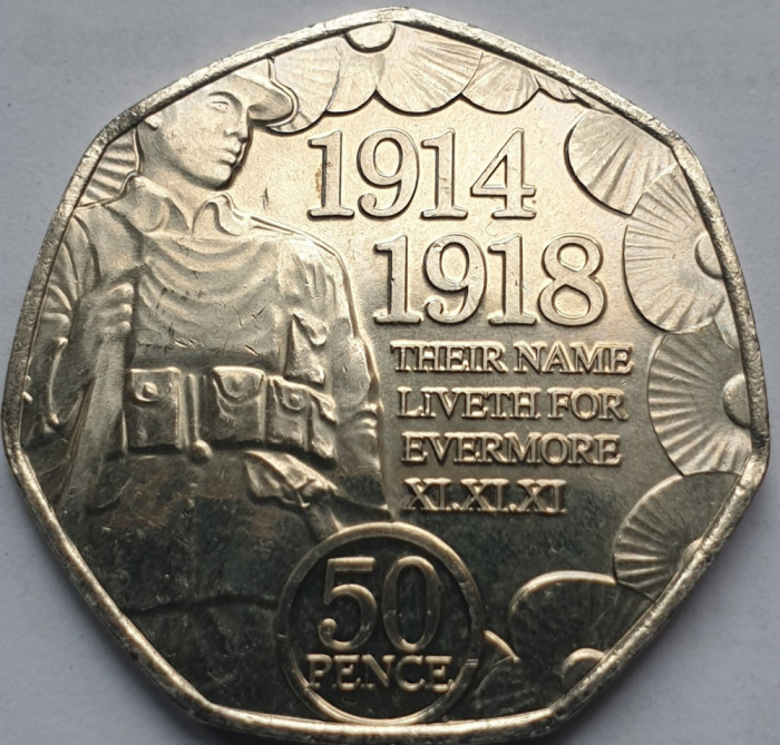 50 pence 2018 Isle of Man, WW1 Armistice Centenary