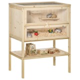 PawHut Cusca Mare Roditoare Lemn 60x40x80cm Tetto Apribile Ventilat 5 Platforme