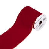Panglică decorativă catifelată pentru brad de Crăciun, roșie cu margine aurie, 5 m x 100 mm, CMCLASS