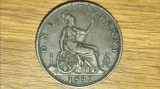 Marea Britanie - moneda de colectie - 1 penny 1891 - Victoria tanara - calitate foarte buna si greu de gasit !
