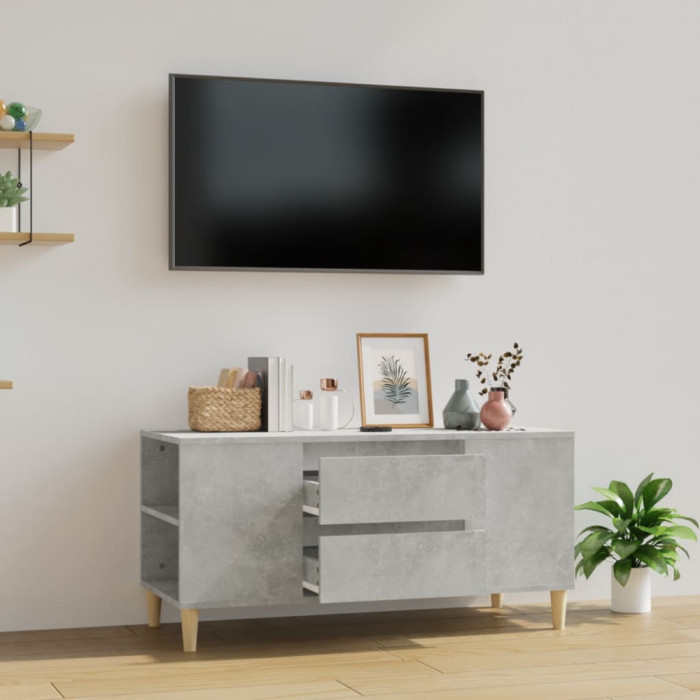 Comoda TV, gri beton, 102x44,5x50 cm, lemn prelucrat GartenMobel Dekor