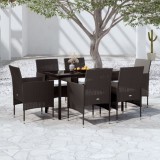 VidaXL Set de masă pentru grădină, 7 piese, cu perne, negru