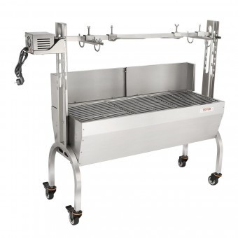 Gratar pe carbune cu rotisor electric, Vevor Deflector 60 kg, Inox, roti blocabile, inaltime reglabila foto