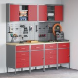 Set dulap lucru &amp; panou c&acirc;rlige, 10 piese, roșu, MDF &amp; metal