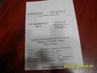 program Muresul Deva - Gaz M. CFR Craiova foto