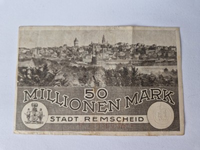 Germania Bancnota de Inflatie din 1923 - 50 Millionen Mark. foto