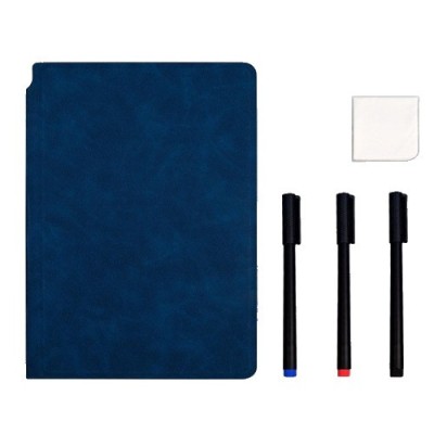 Set Agenda A5 Reutilizabila cu Pagini Tip Tabla, Coperta Piele Albastru foto