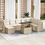 vidaXL Set de canapea de grădină , 9 piese, cu perne, bej, din rattan sintetic.
