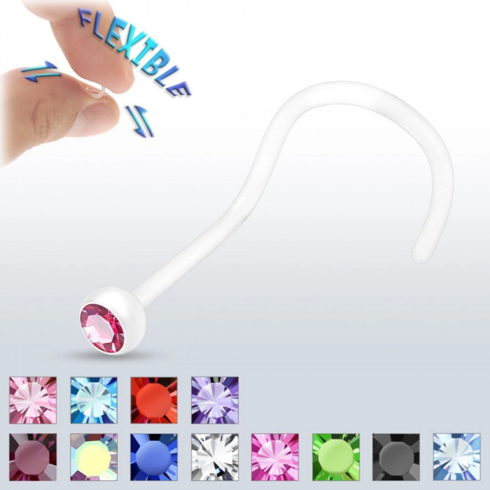 Piercing nas BioFlex - cu zircon transparent - Culoare zirconiu piercing: Mov - A