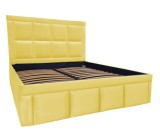 Pat tapitat Premium, 140/200 cm, galben 236, cu somiera metalica rabatabila si spatiu de depozitare